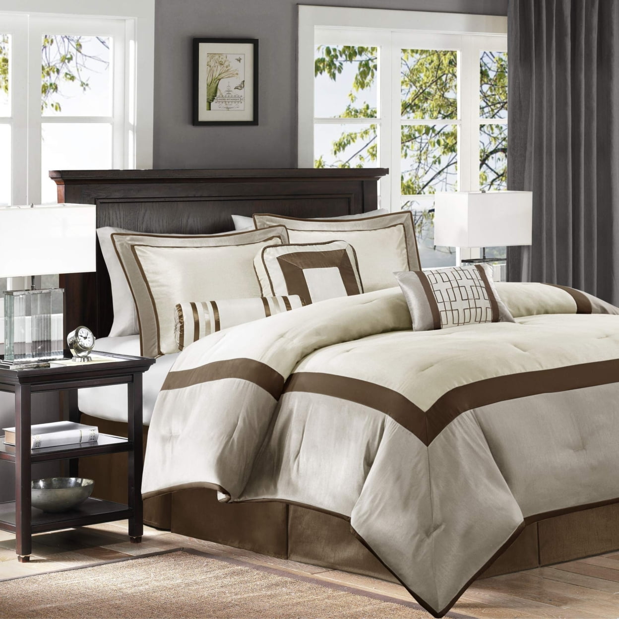Taupe and Brown Queen Microfiber 7-Piece Comforter Set