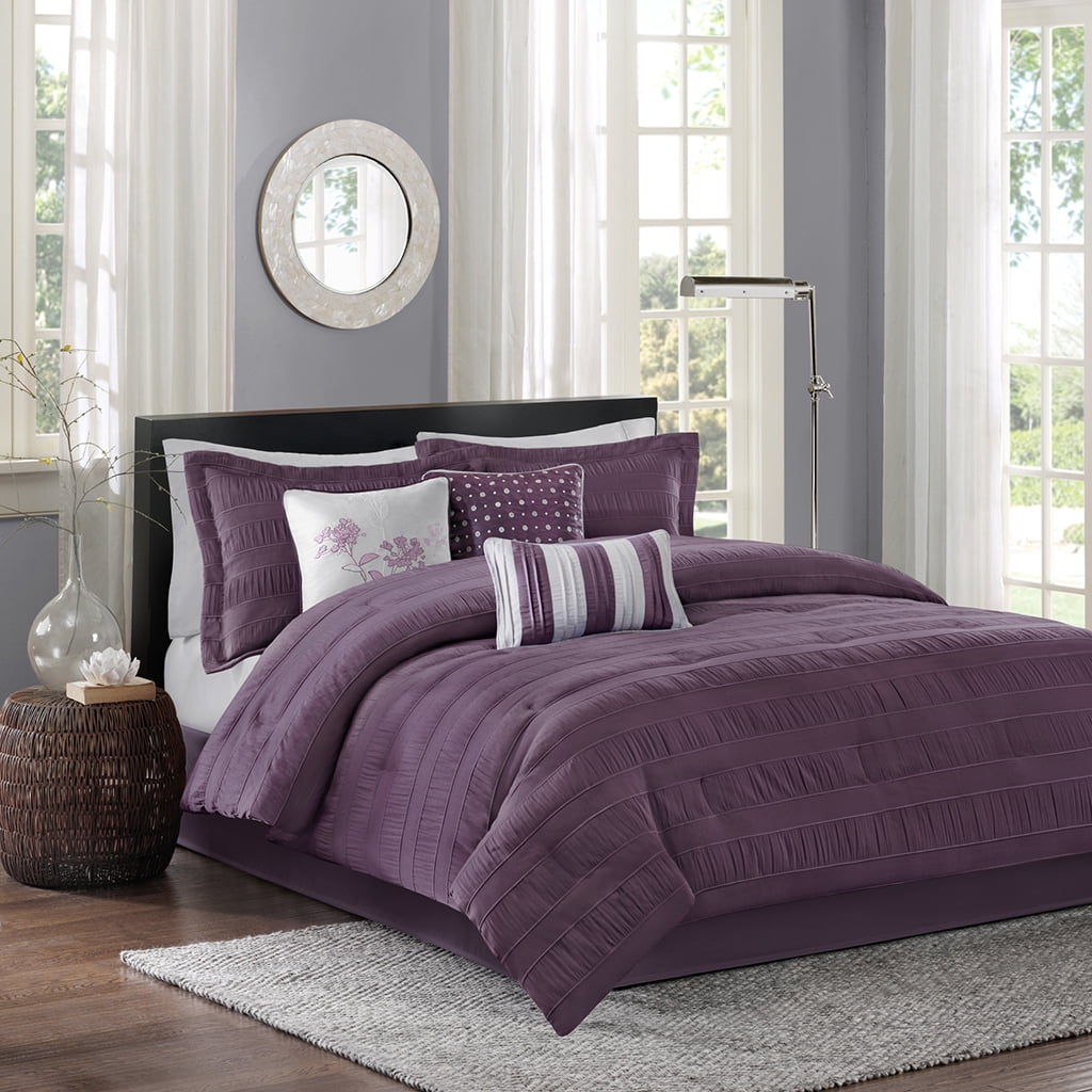 Plum Queen 7-Piece Ruched Comforter Set