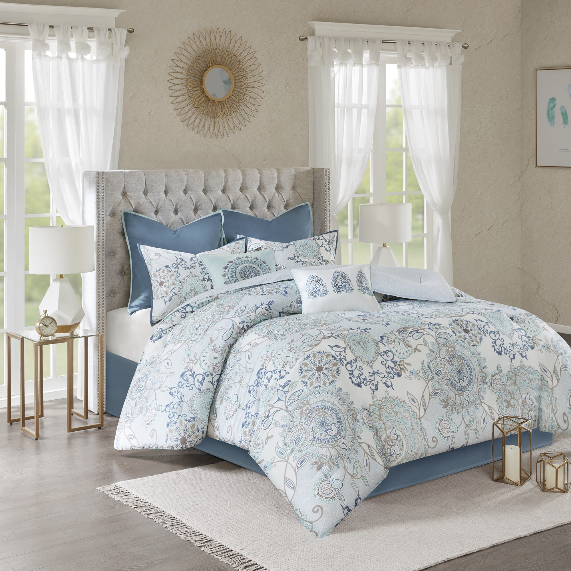 Isla Blue Queen Cotton Reversible 8-Piece Comforter Set