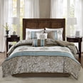 thumbnail image 1 of Madison Park Queen Size Jacquard 7 Piece Comforter Set Blue,Bed in a Bag,All Season Bed Set,Cozy and Lightweight, 1 of 11