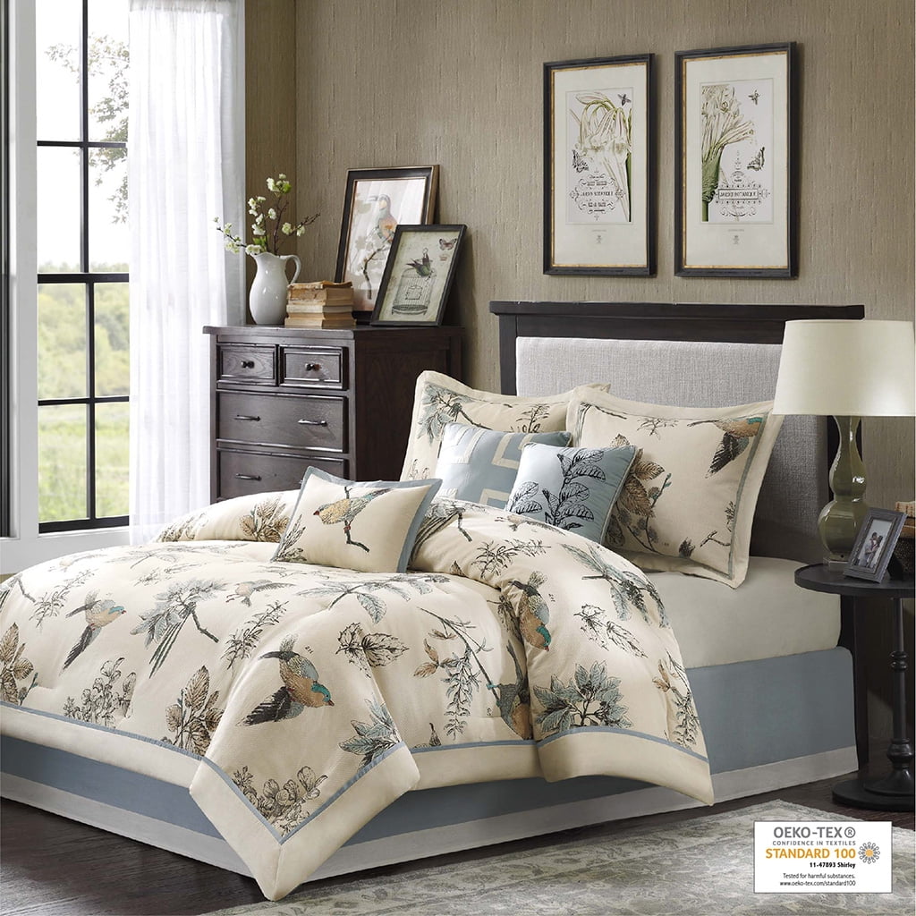 King Blue Cotton Reversible Floral Comforter Set
