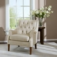 thumbnail image 1 of Madison Park Qwen 33.5" Fabric and Solid Wood Button Tufted Accent Chair - Beige, 1 of 5