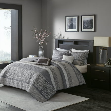 Madison Park Rhapsody Adult Stripe Full/Queen Reversible Coverlet Set Gray