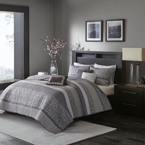 Madison Park Rhapsody Adult Stripe Full/Queen Reversible Coverlet Set Gray