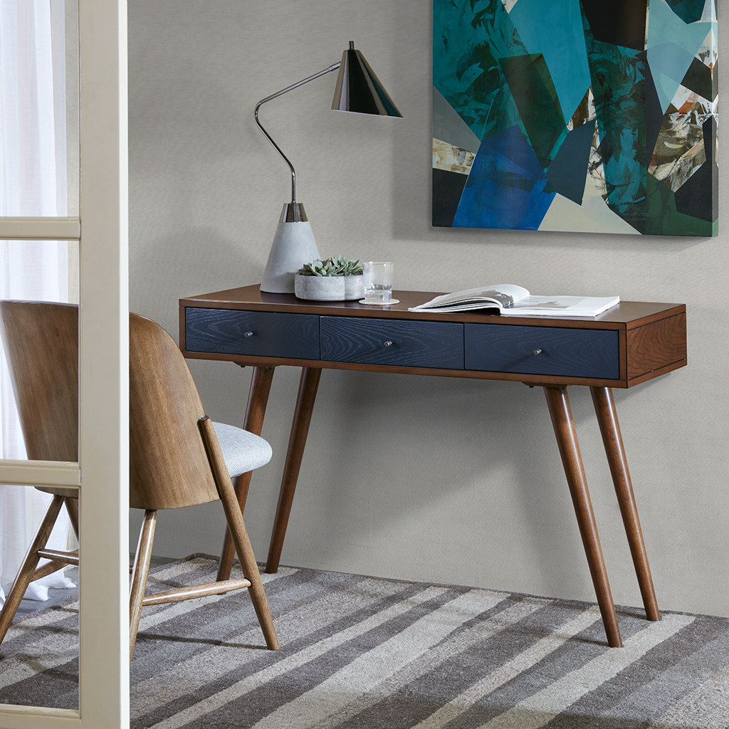 Rubber Desk Rests Madison Park Rigby 3-Drawer Mid-Century Rubber Wood Writing Desk in ...