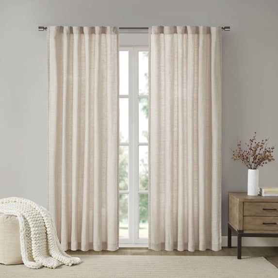 Madison Park Rod Pocket and Back Tab Panel with Fleece Lining, 50" x 95", Natural