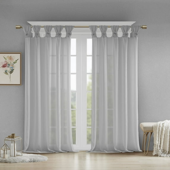 Madison Park Rosette Floral Embellished Cuf Tab Top 1-Piece 50x63 Solid Curtain Panel, Grey