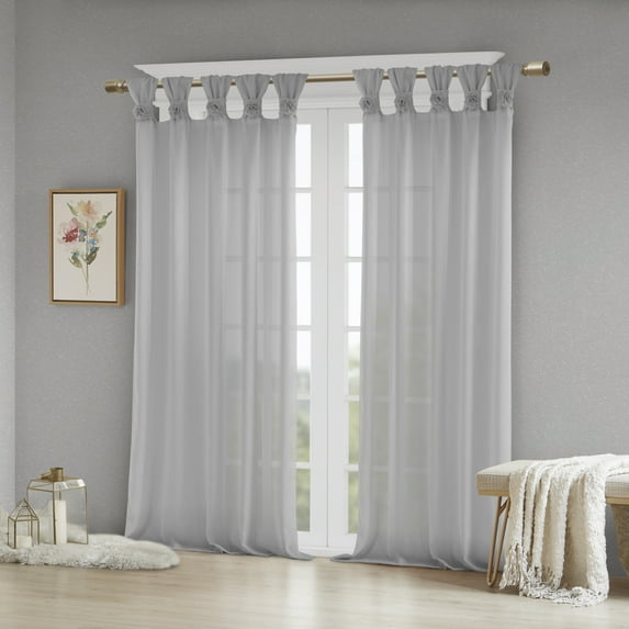 Madison Park Rosette Floral Embellished Cuf Tab Top 1-Piece 50x84 Solid Curtain Panel, Grey