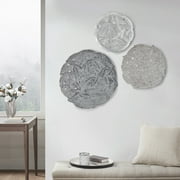 Madison Park Rossi Textured Feather 3-piece Metal Disc Wall Decor Set in Grey, 14.25x1x14"H/20x1.25x20"/17.25x1.25x17.25"
