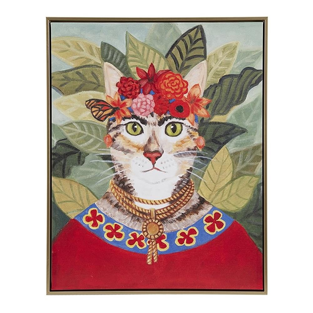 Bohemian Cat Portrait Canvas with Gold Frame, 16.5" x 20.5"