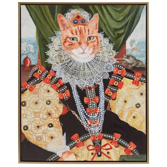 Madison Park Royal Cat Portrait Renaissance Style Framed Canvas Wall Art, Queen Belle, 16.5"W x 20.5"H