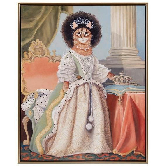 Madison Park Royal Cat Portrait Renaissance Style Framed Canvas Wall Art, Queen Charlotte, 16.5"W x 20.5"H
