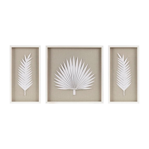 Madison Park Sabal 3-piece Palm Rice Paper Framed Shadow Box in Off White