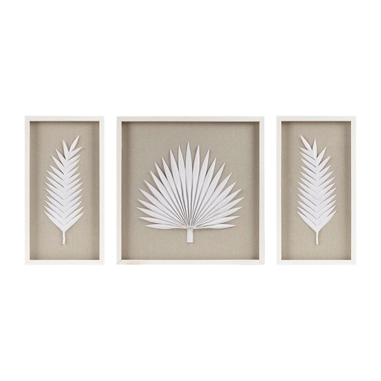 Off-White Framed Rice Paper Palm Leaves Shadowbox Set