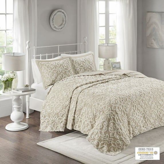 Madison Park Sabrina 100 Percent Cotton Tufted Bedspread Set in Beige