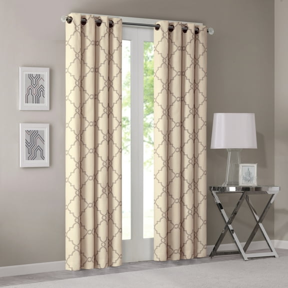 Madison Park Saratoga Fretwork Pattern Adult Indoor Window Curtain Panel 50x84 Beige Grey