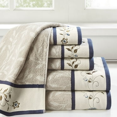 Madison Park Serene 6-Piece Cotton Embroidered Jacquard Towel Set in Navy