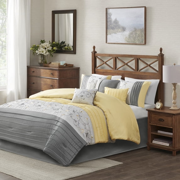 Madison Park Serene 7-Piece Fabric Embroidered Comforter Set - Yellow