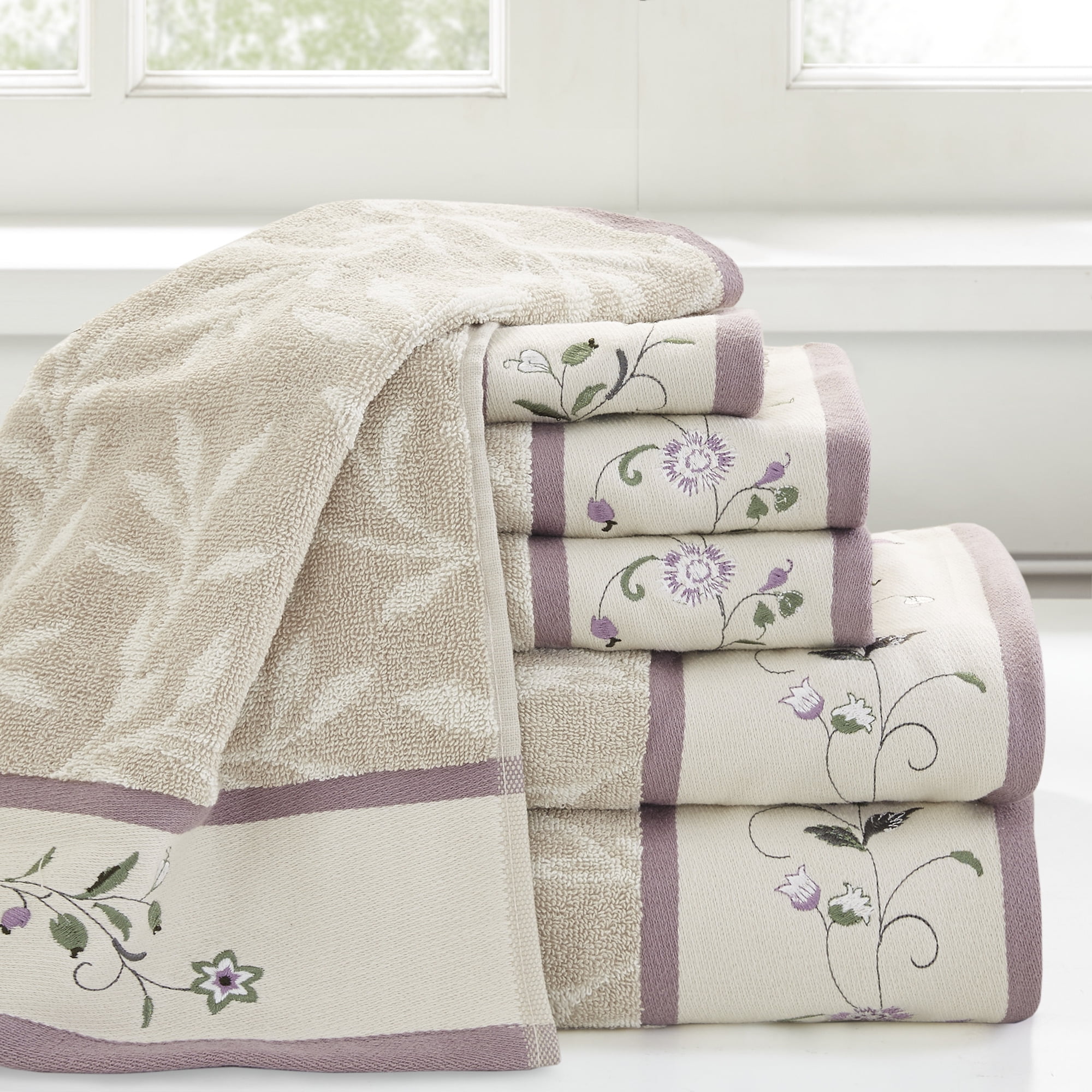 Madison Park Serene Embroidered Cotton Jacquard 6Piece Towel Set