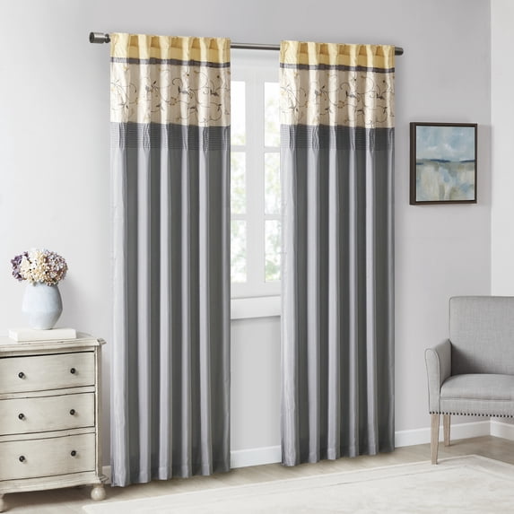 Madison Park Serene Embroidered Curtain Panel, 50"x84", Yellow