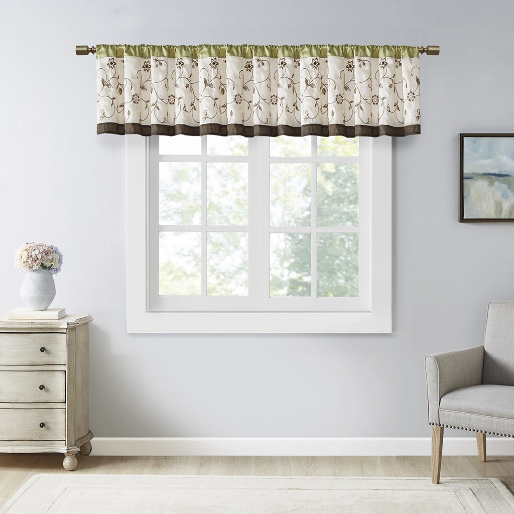Green and Brown Floral Embroidered Sill Length Valance