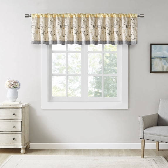 Madison Park Serene Embroidered Window Valance in Yellow, 50"x18"