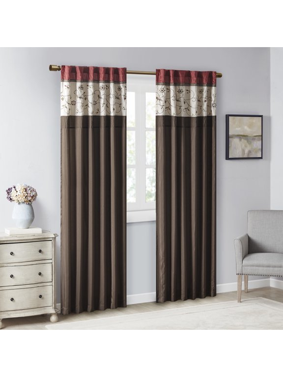 Madison Park Serene Polyester Fabric Window Panel with Lining in Brown/Red