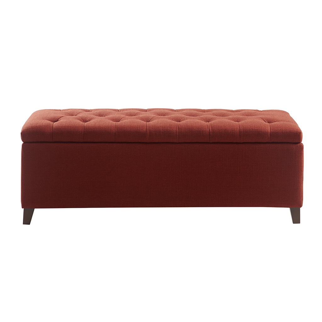 Elegant Rust Red Tufted Polyester Storage Bench with Ample Space