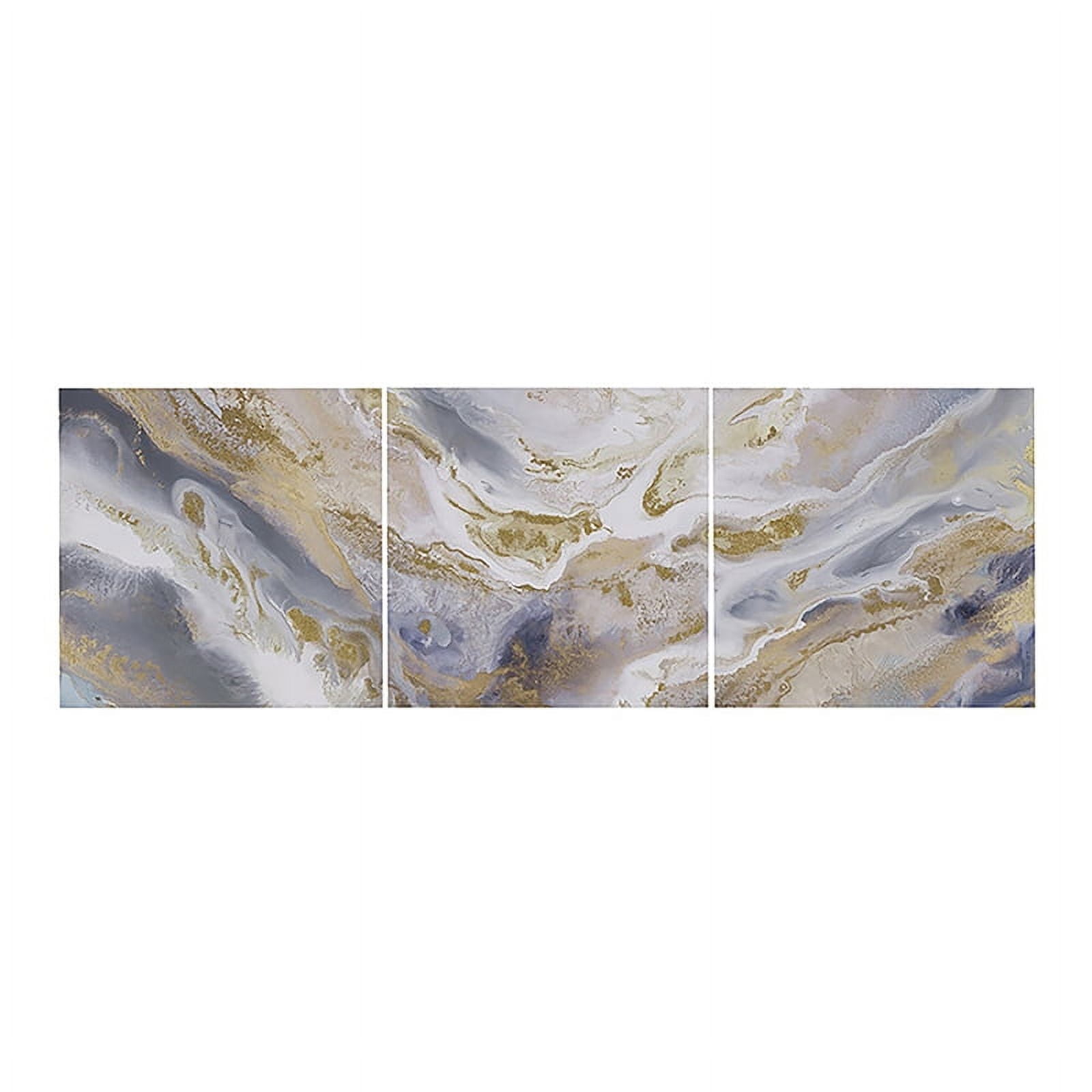Shimmering Symphony Glitter and Gold Foil Abstract Triptych Canvas Wall Art