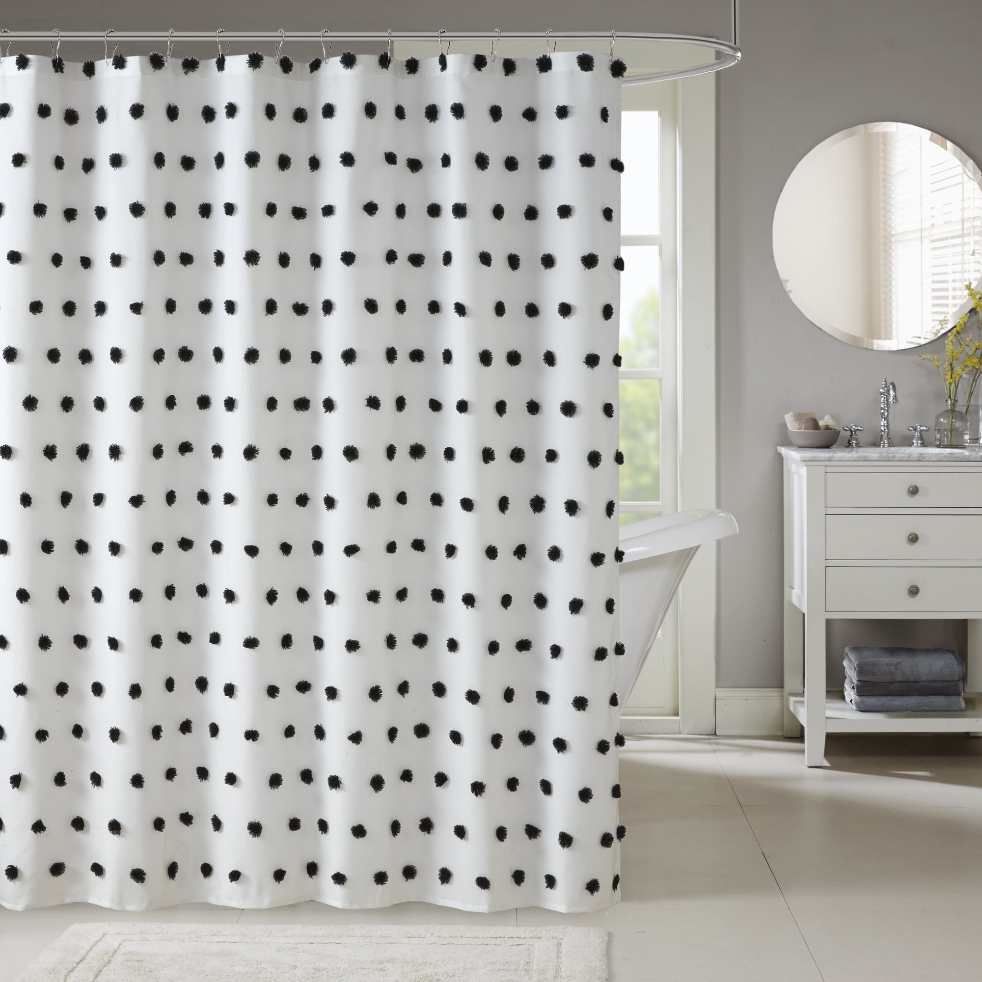 Sophie White and Black Polka Dot Shower Curtain