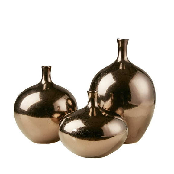 Madison Park Signature 3-Piece Transitional Ceramic Vase Set in Bronze