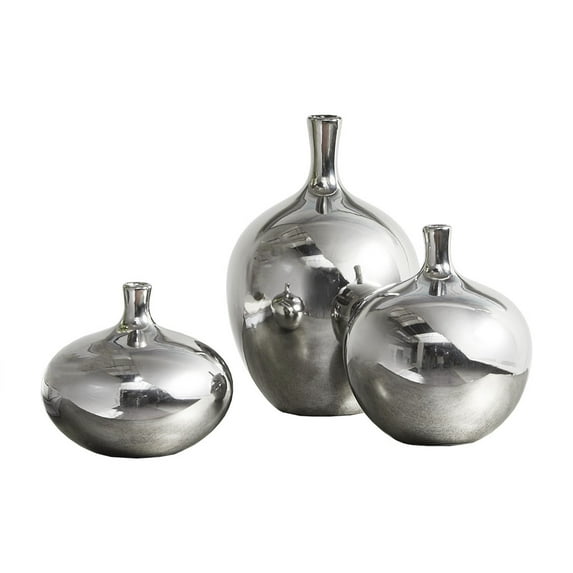 Madison Park Signature 3-Piece Transitional Ceramic Vase Set in Silver