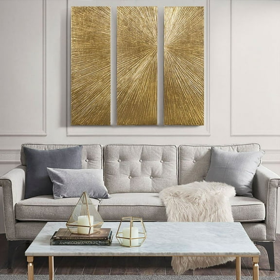 Madison Park Signature Sunburst Hand Painted Triptych 3-piece Dimensional Resin Wall Art Set in Gold