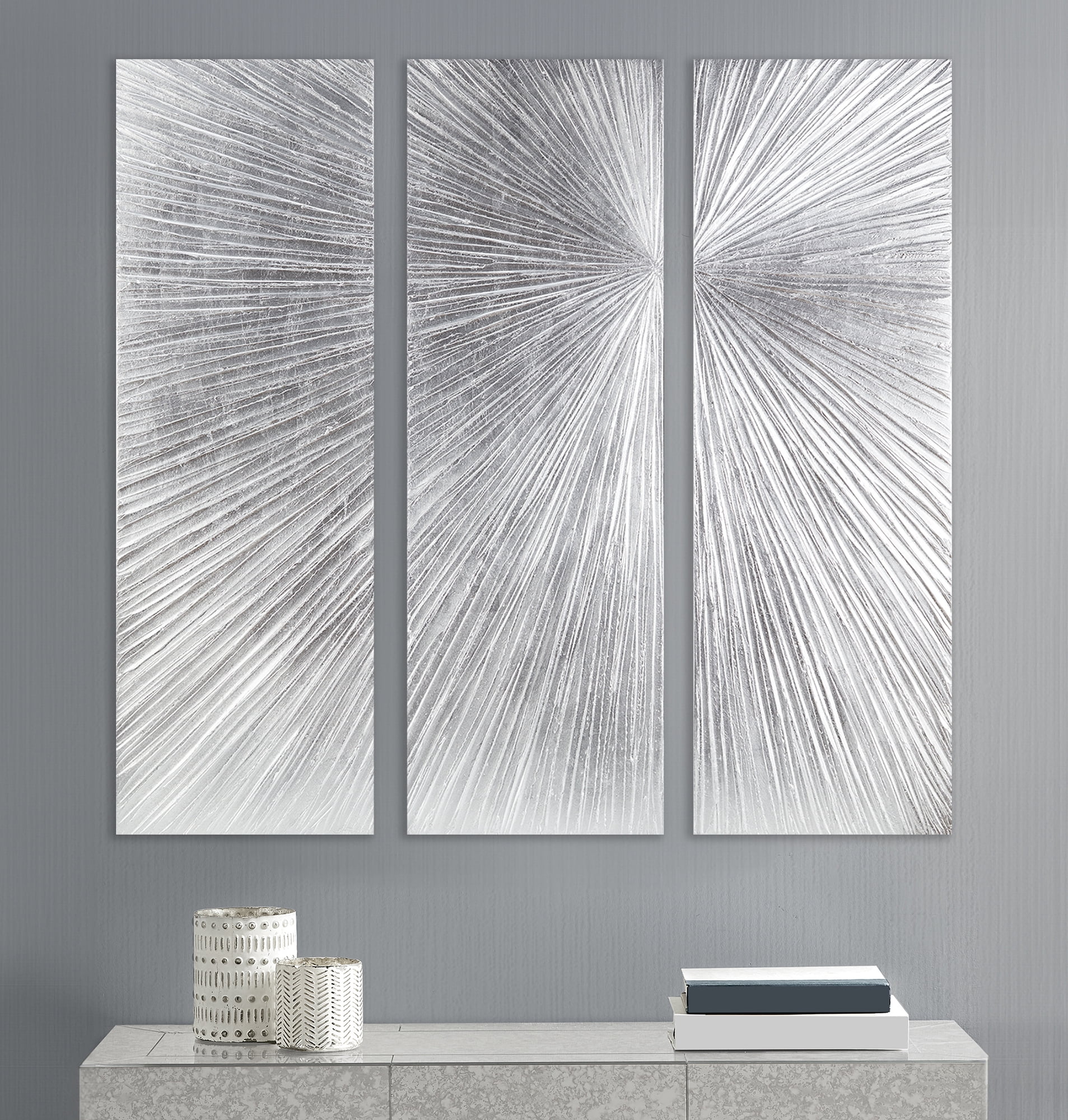 Silver Sunburst Hand Painted Dimensional Resin Wall Art Set