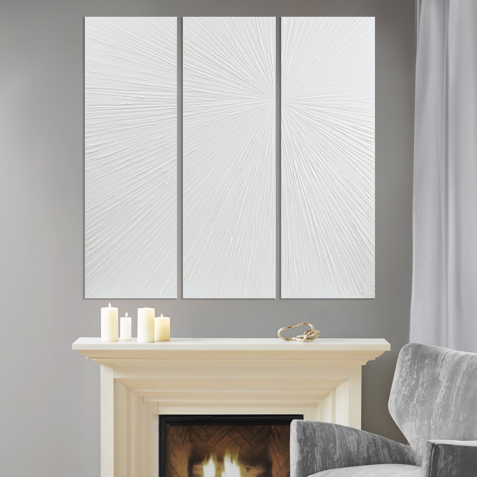 White Sunburst Hand Painted Triptych Resin Wall Art Set