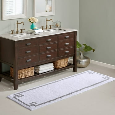 Madison Park Soft Bath Rug, Skid Resistant 100% Cotton Bathroom Rug, White, 24" x 72"
