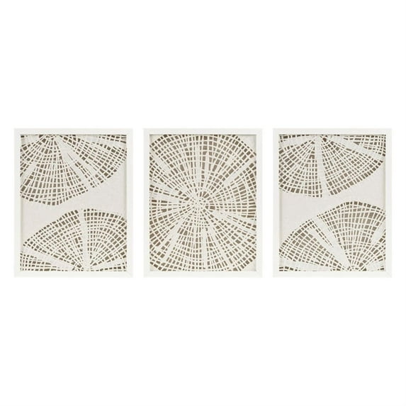 Madison Park Solana Framed Abstract Coastal Rice Paper 3-piece Shadowbox Wall Decor Set in Off-White