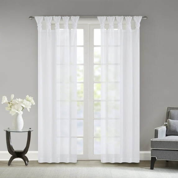 Madison Park Solid Print 50" x 84" Adult Ceres 2-Piece Twist Tab Voile Sheer Window Pair White for Indoor