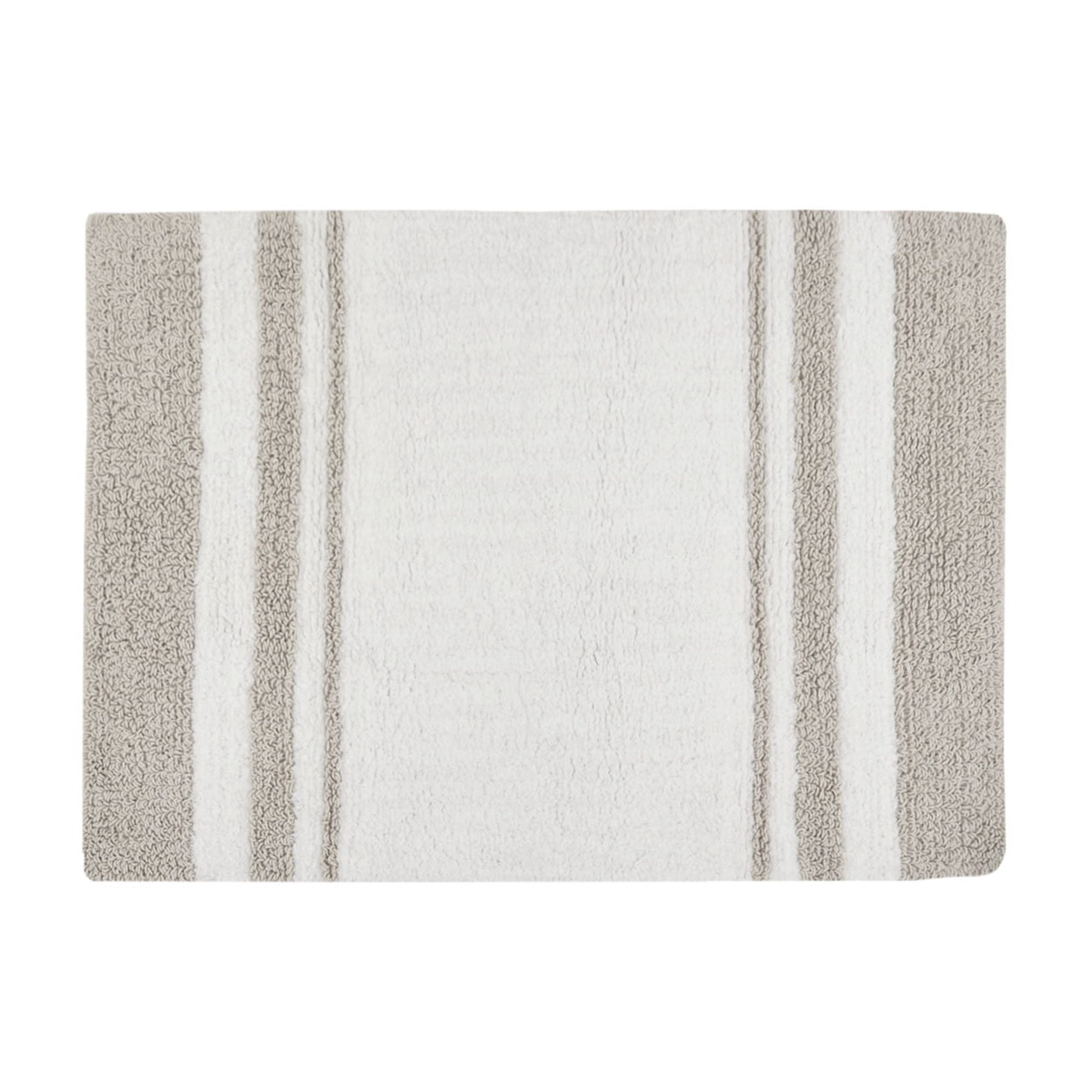 Taupe and White Cotton Reversible Bath Rug