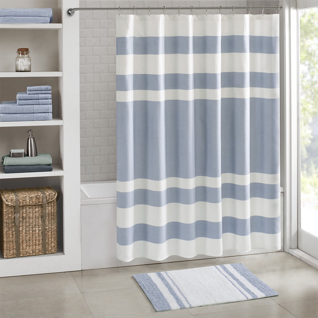 Blue and White Cotton Reversible Bath Rug