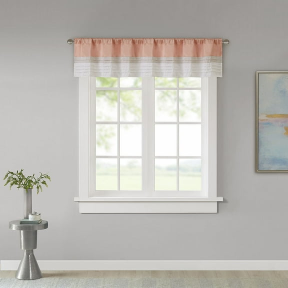 Madison Park Stripe Pattern 50" x 18" Pintuck Lined Curtain Valance Coral for Adults Indoor