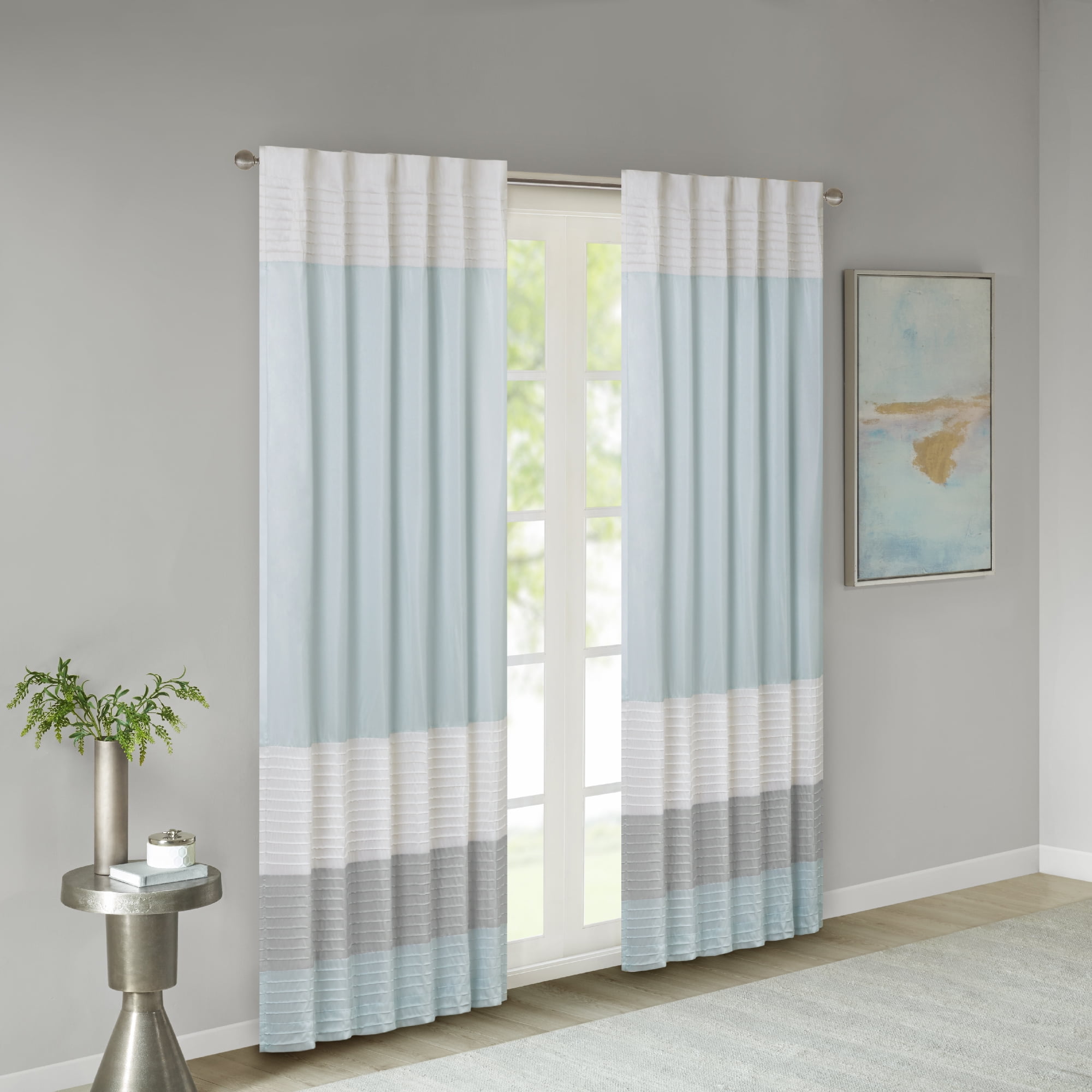 Aqua Faux Silk Light-Filtering Pintuck Window Panel