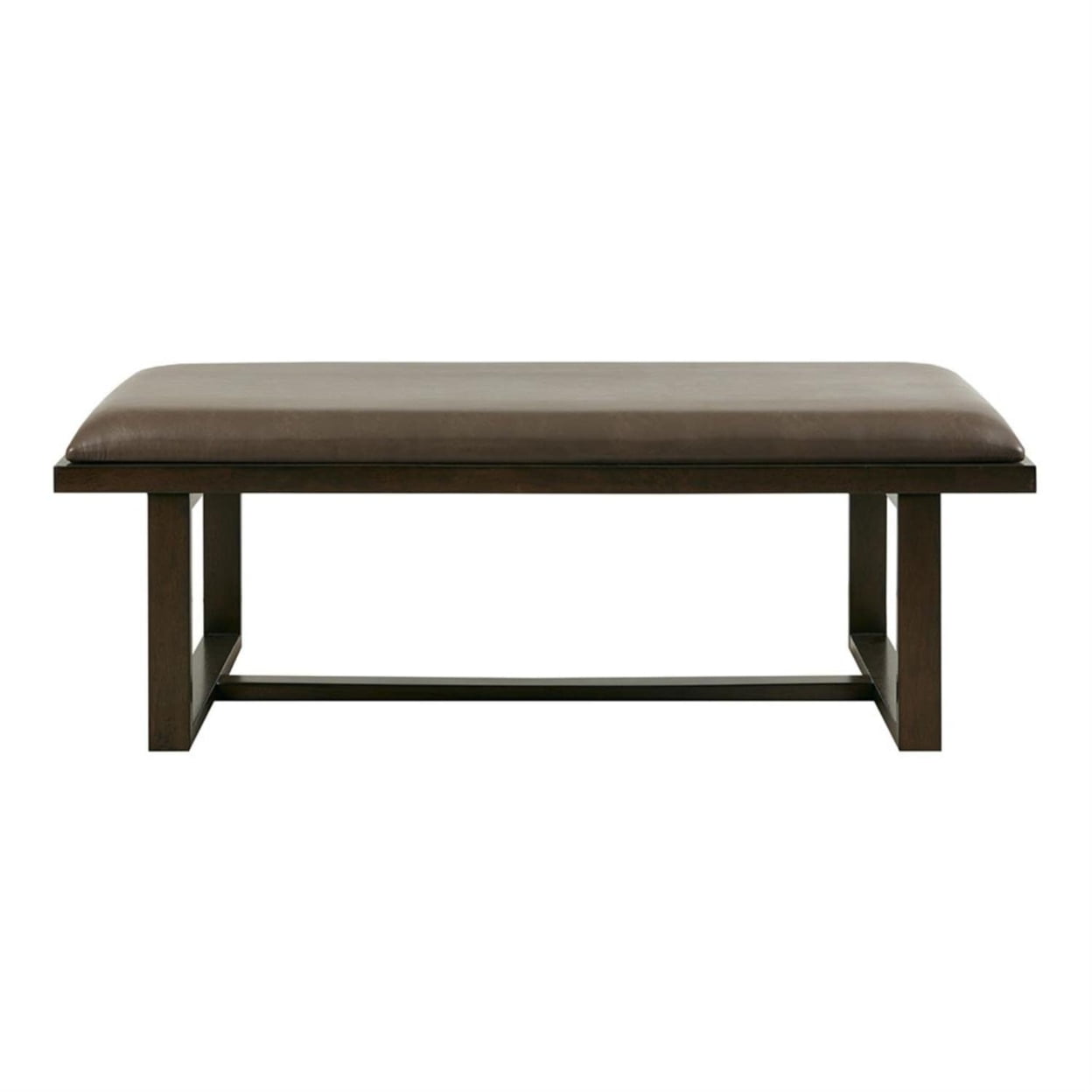Tracey Brown Faux Leather Cocktail Ottoman with Wood Trim