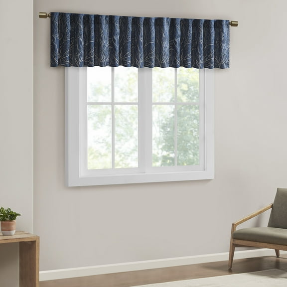 Madison Park Transitional Faux Silk Embroidered Window Valance in Navy