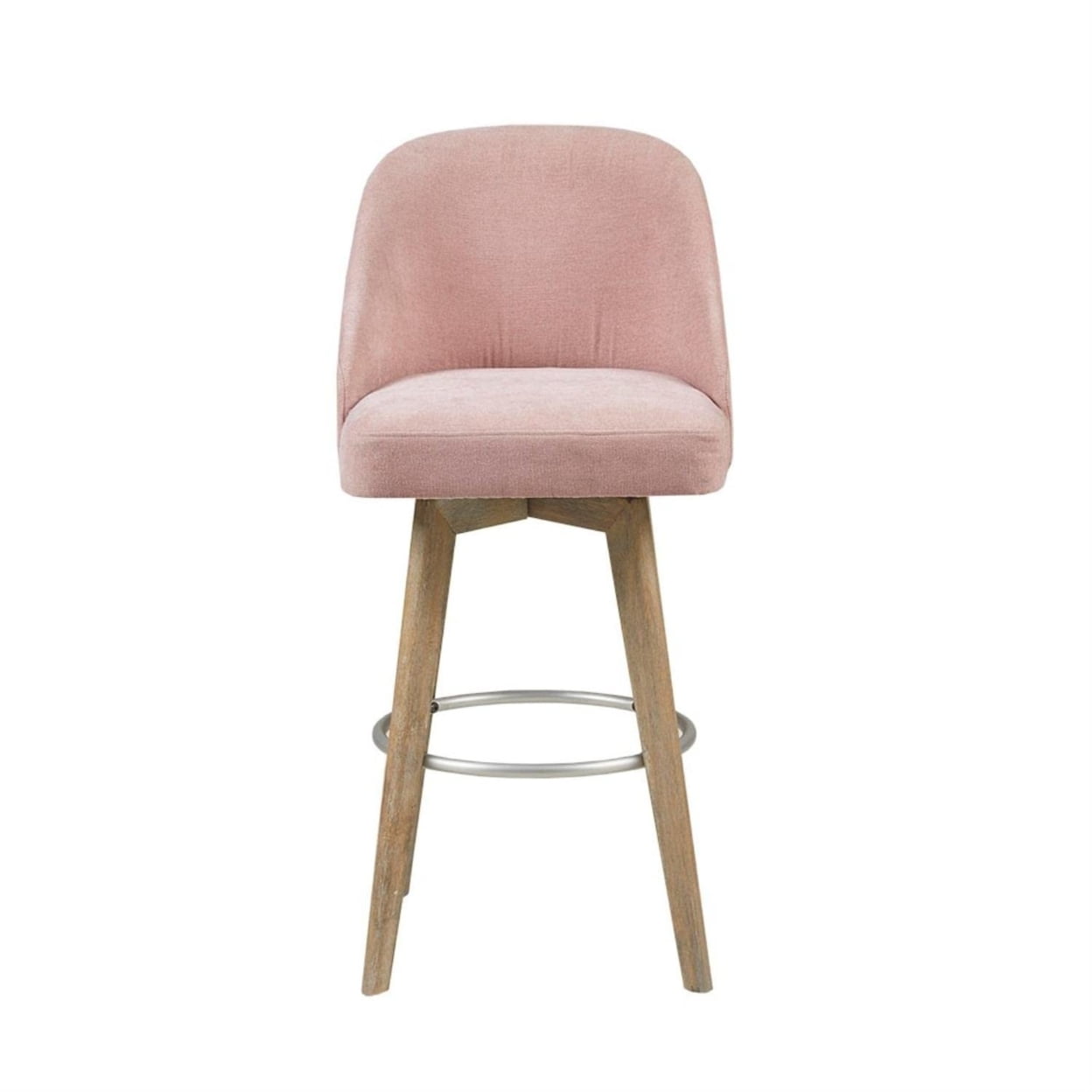 Pearce Elegant Pink Swivel Counter Stool with Reclaimed Grey Wood Legs