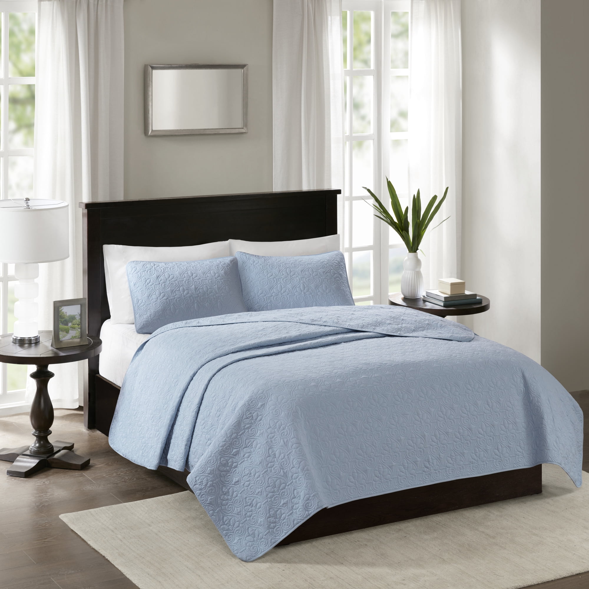 Blue Twin Reversible Microfiber Quilt Set