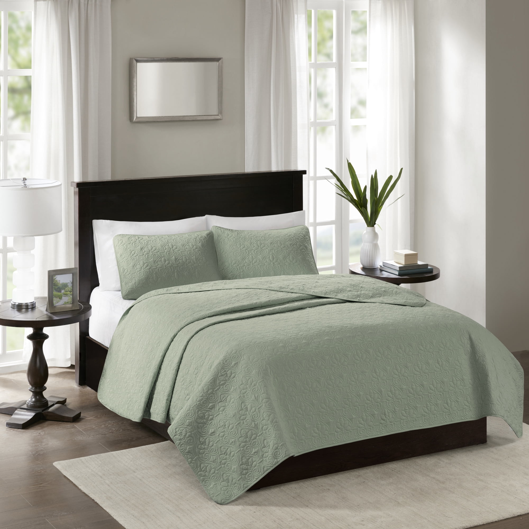 Seafoam Twin Reversible Microfiber Quilt Set