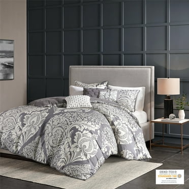 Madison Park Vienna Full/Queen 6 Piece Printed Duvet Cover Set - Grey