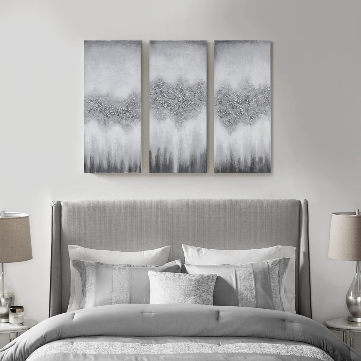 Madison Park Wall Art Living Room Embellished Hand Canvas - Grey ...