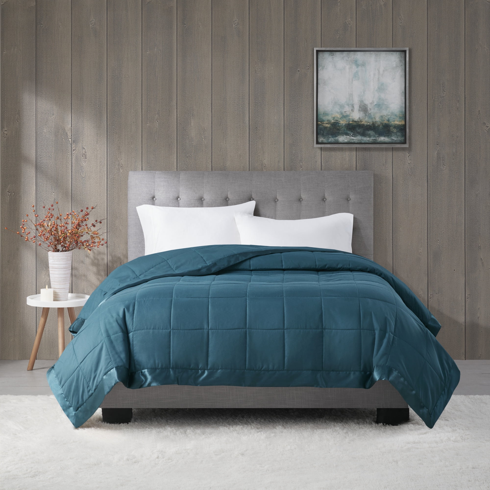 King Teal Reversible Satin Trim Down Alternative Blanket